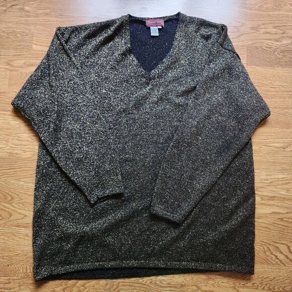 Distinctions Pullover V-Neck Sweater Womens Size 3XL Black Gold Glitter - Picture 1 of 7